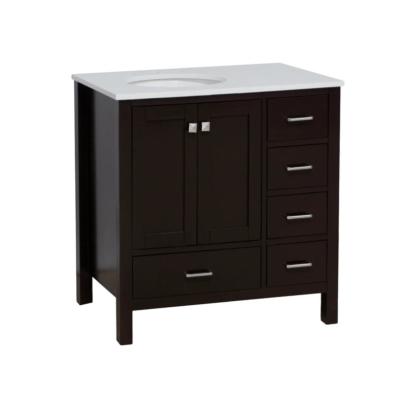 Ensemble de meuble-lavabo simple 36 po Claudett, Chocolat, Engineered White