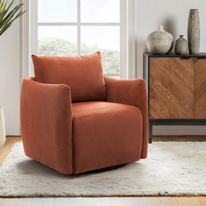 Jerry 73.66Cm Wide Swiel Barrel Chair, Rust
