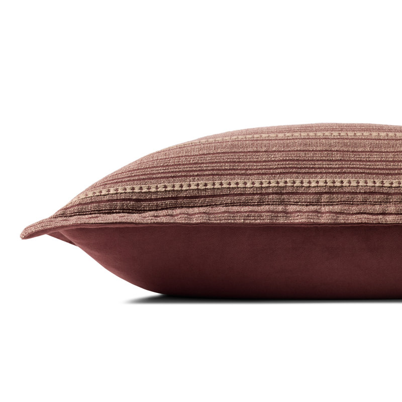Wine and Natural Striped Cotton Rectangular Throw Pillow 13'' x 21''