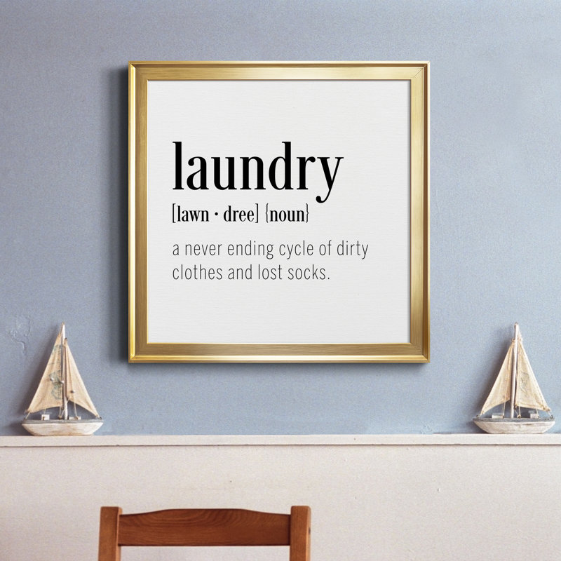 Laundry Laundry - Art textuel sur toile, H 30,5 po x l 30,5 po x P 1,5 po, Cadre doré