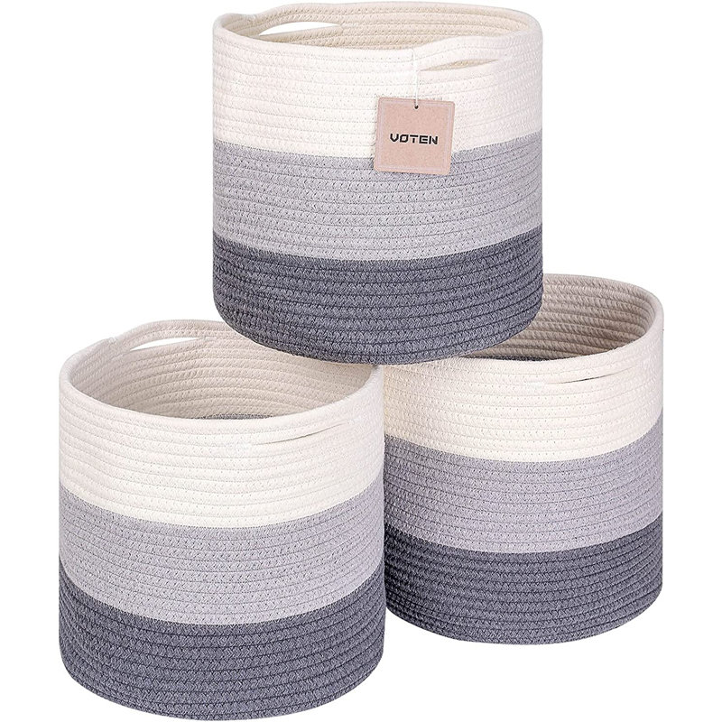QIANXING Fabric Decorative Basket, Gray/White