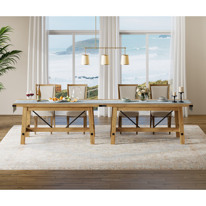 Lysiane Set Of 2 Farmhouse Dining Tables For 8-12 Persons With Heavy Duty Wooden Legs, 135.4 Inch Rectangular Modern Wood Kitchen Table For Dining Room & Living Room