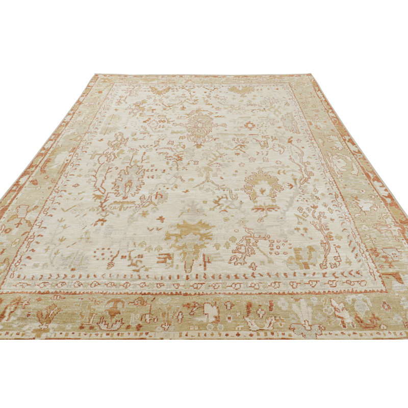 Rug & Kilim’S Oushak Style Rug In White With Gold Floral Patterns, Rectangle 8'11" x 9'3"