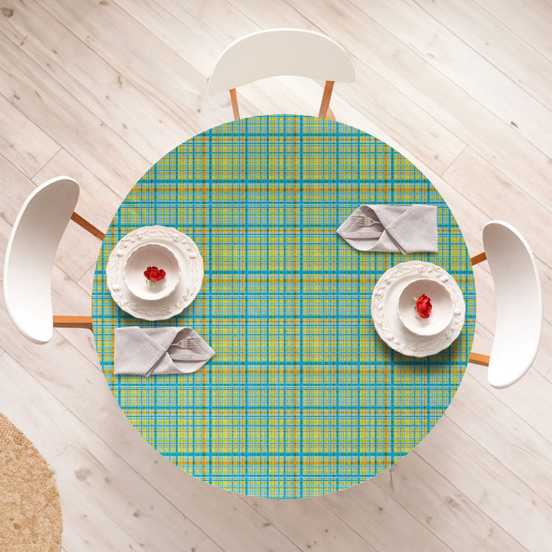 Highland Dunes Plaid Fitted Round Tablecloth Diameter Multicolor, 67.72" Round