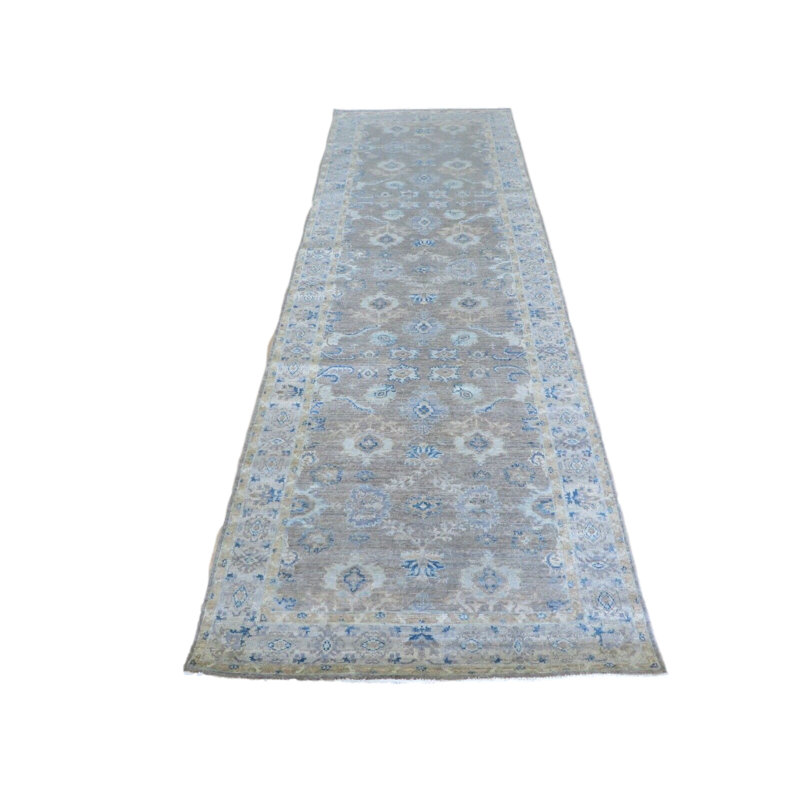 Tapis de couloir oriental peshawar brun noué à la main 4 x 11 pi 10 po G14971