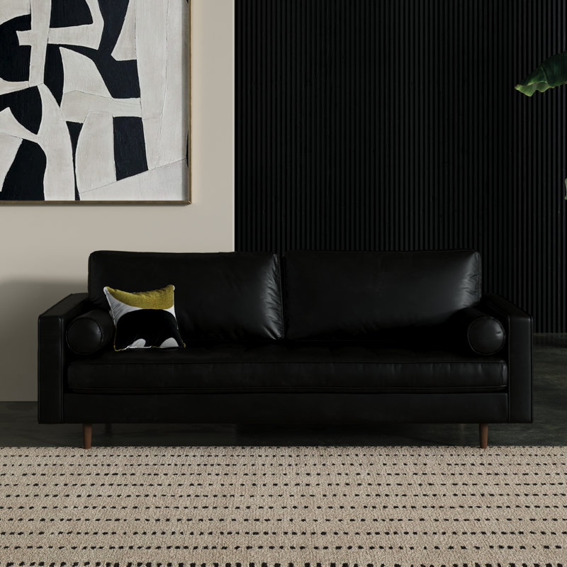 Kerney 84" Vegan Leather Sofa, Midnight Black Vegan Leather