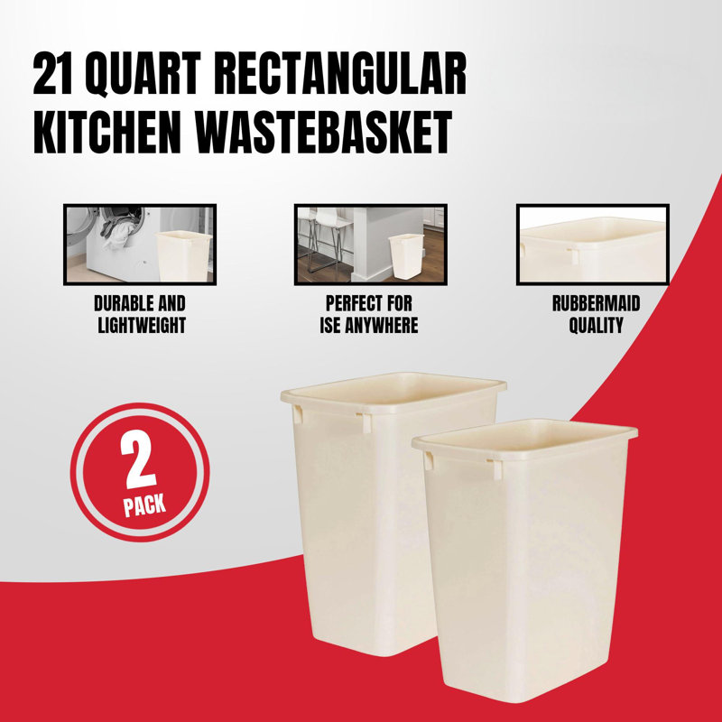 21 Quart Traditional Rectangular Plastic Open Wastebasket Trash Can