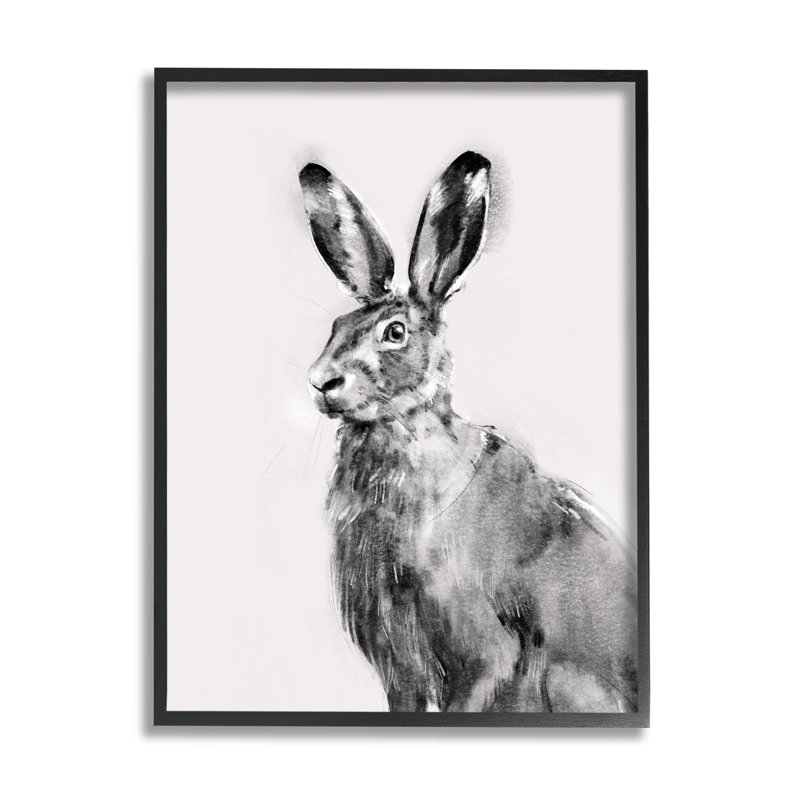 «Large Wild Hare Portrait», impression noir sur blanc, H 14 po x l 11 po x P 1,5 po, Giclée encadrée noir minuit