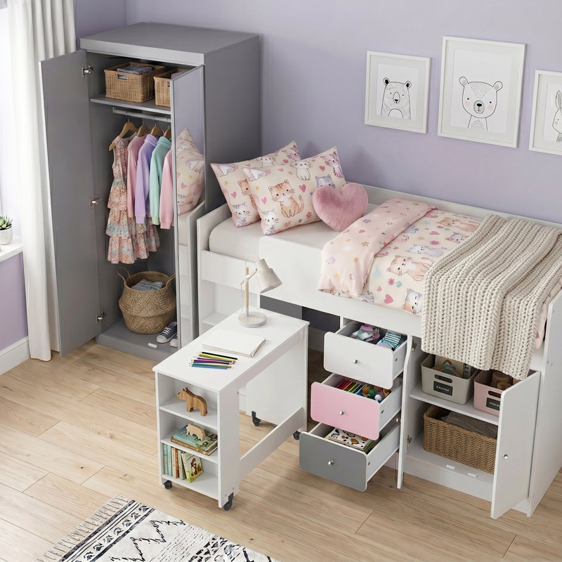 Kids Midsleeper with Wardrobe Bedroom Set
