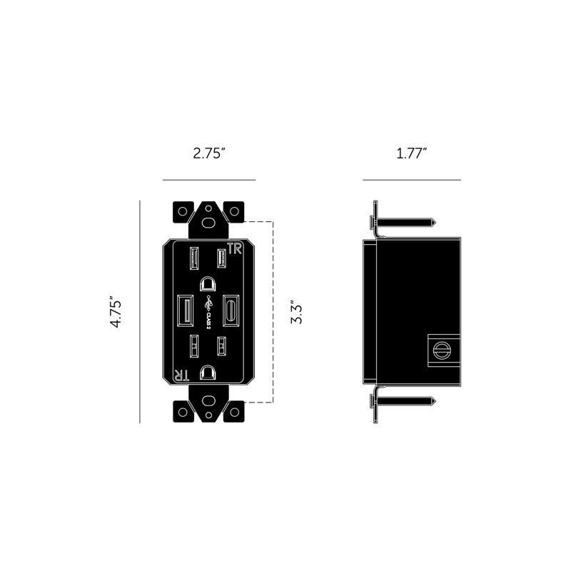 Outlet Module / Duplex And 2 USB-A + C, Black