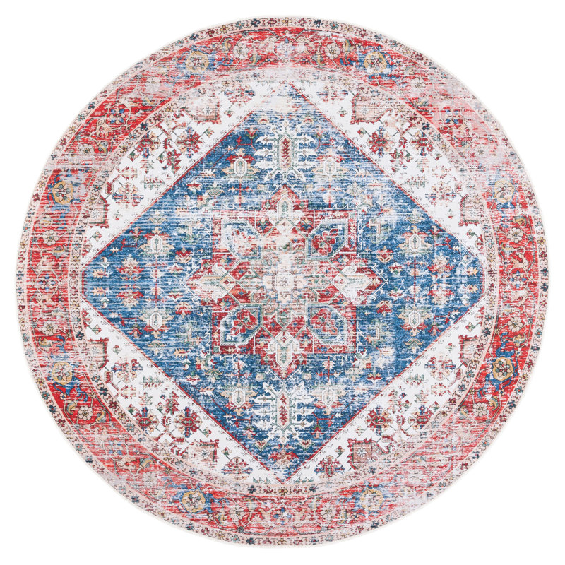Sonia Oriental Blue/Red Area Rug, Round 5'