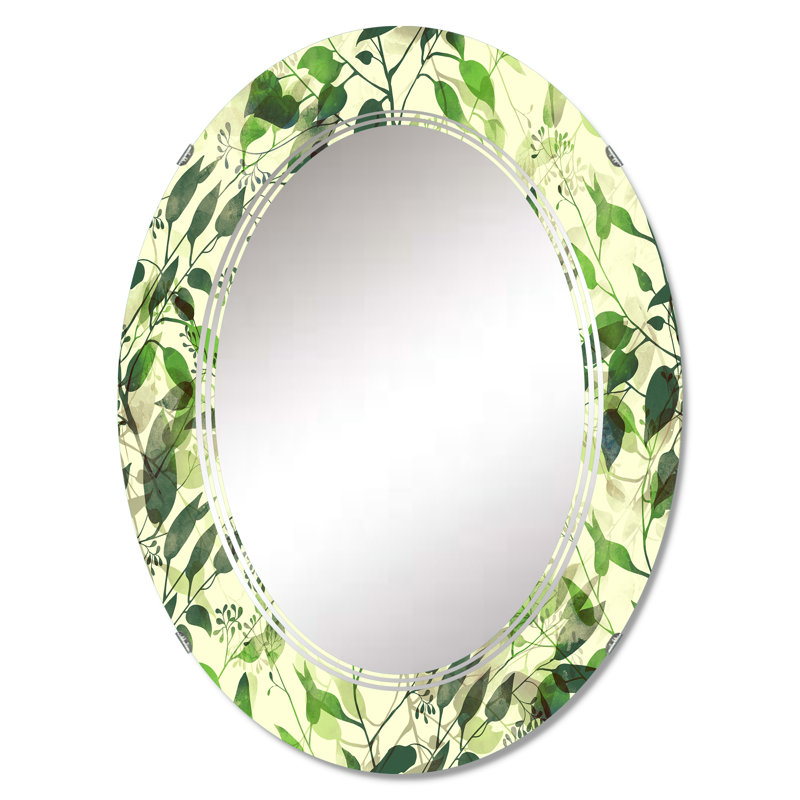 Silhouette de feuilles d'eucalyptus I - miroir mural à motif ovale, 36 po x 24 po