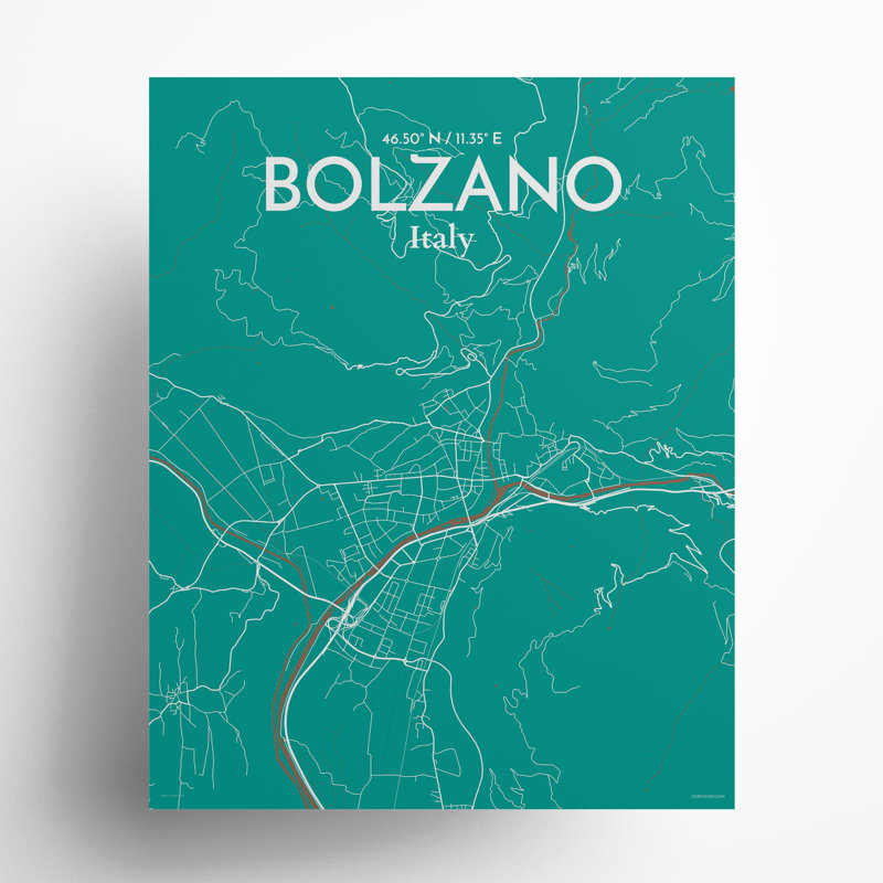 Bolzano City Map In Nature - No Frame Print, 20cm H x 16cm W x 0.05cm D