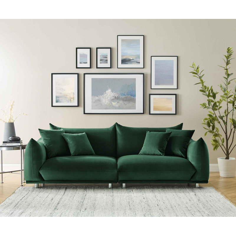 Arnya 225.8Cm Round Arms Sofa, Green Velvet