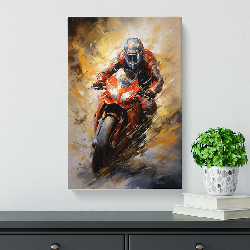 Motorbike Action Painting Art - Wrapped Canvas, 60cm H x 40cm W x 3cm D