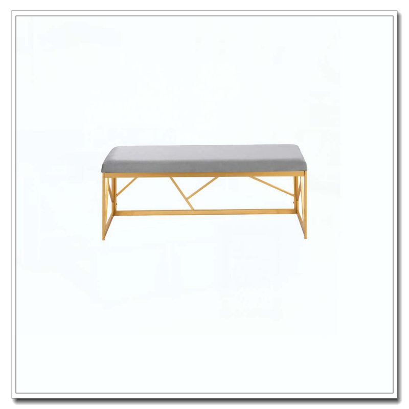 Folia Glam Metal Bench in Gold Steel and Grey Velvet by LumiSource, Gray
