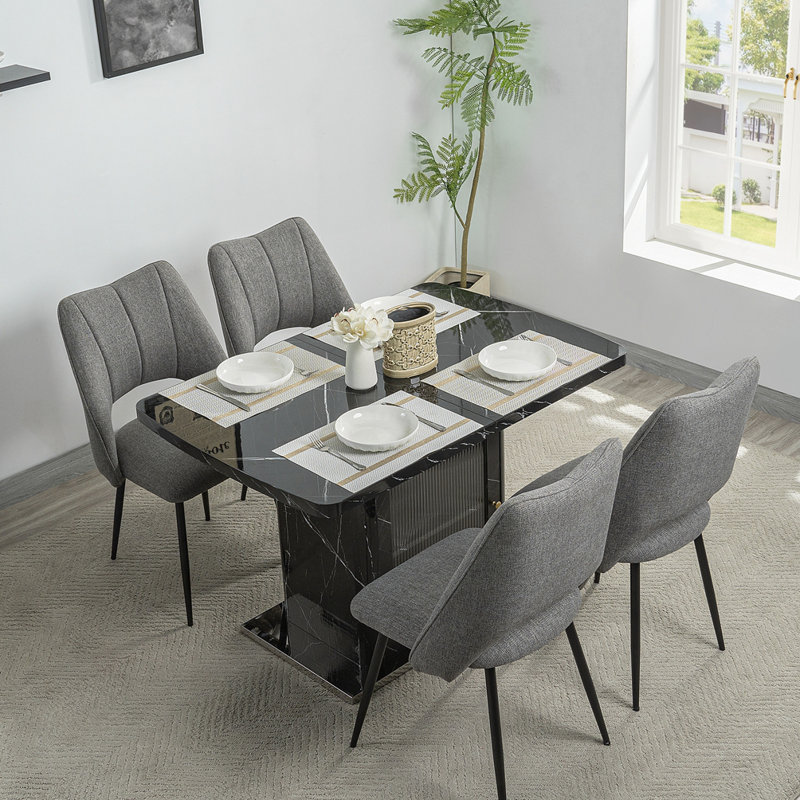 47.24"-63"Modern Rectangle Dining Table, Black