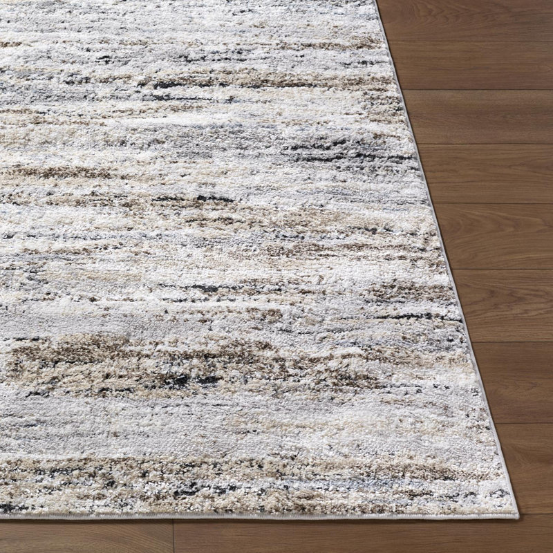 Tapis rectangulaire en plastique tissé à la machine en polyester / polypropylène beige / blanc / gris Andorra Plus