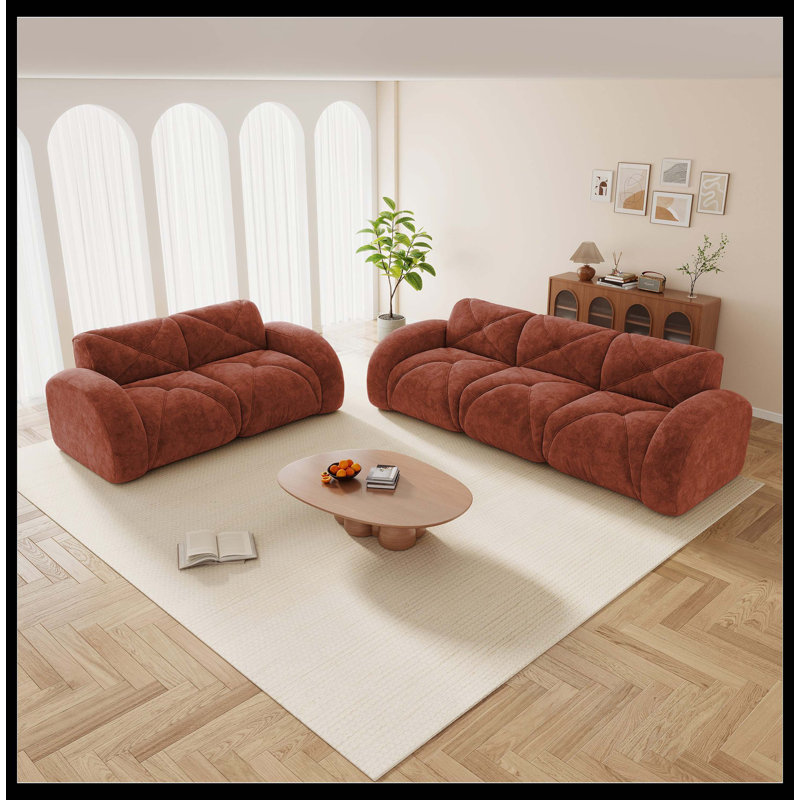Ensemble de canapés en velours rouge 2 + 3 places, canapé moderne 2 pièces à assise profonde avec éponge haute densité 32D, aucun assemblage requis