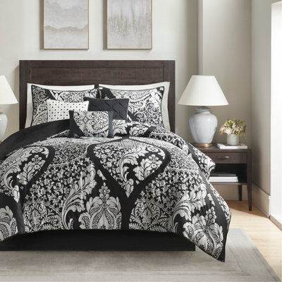 7 Piece Cotton Printed Comforter Set Black Cal King