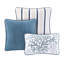 Courtepointe réversible en microfibre, très grand, bleu avec coquillage et coussins décoratifs plissés très grand corail
