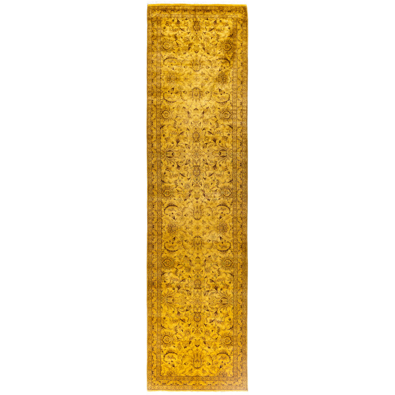 Overdyed Hand-Knotted Wool Modern-Contemporary Gold Runner 2' 7" x 10' 3"