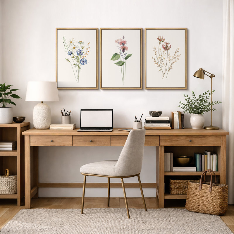 "Minimal Botanical" Pastel Wild Flower Daisy Variétés, Cadre naturel flottant, H 36 po x l 72 po