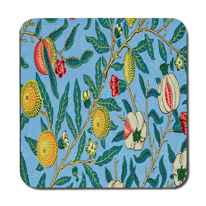 Blue Botanical Fruit Pattern Placemat Coaster Set With Pomegranate Motif