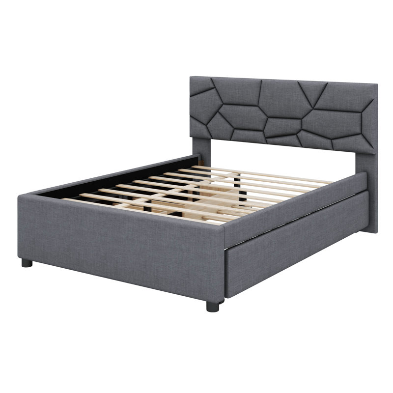 Lit plateforme tapissier avec rangement Stephenia, Double, gris