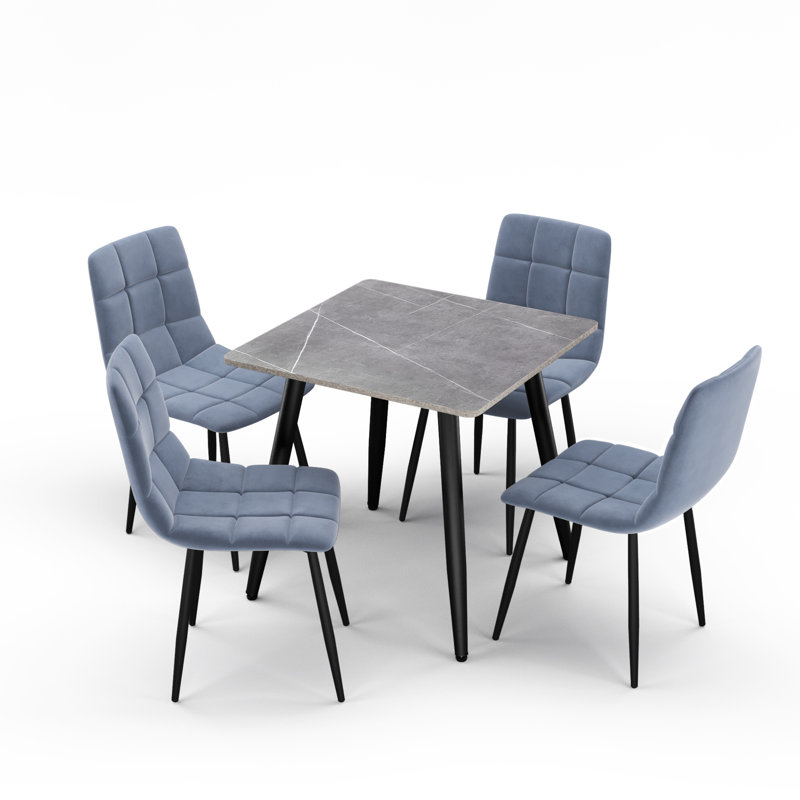 Curtice 4 -Person Ceramic Dining Set, Grey, Blue