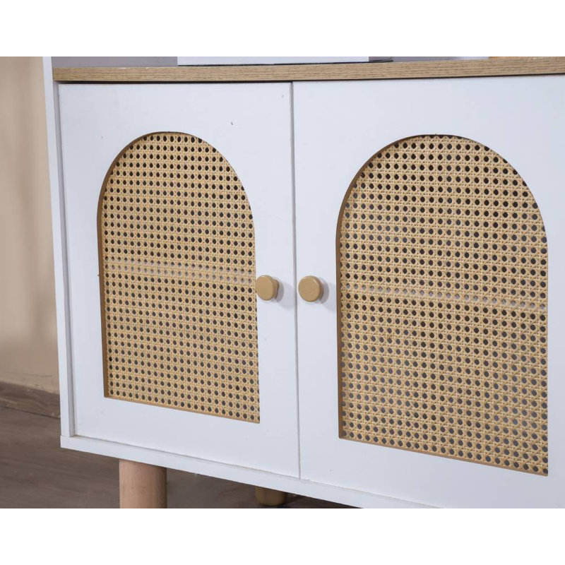 Scandinavian Style Bookshelf with Soft-Close Doors, White & Oak Finish, 35.4 x 62.2 x 16.1 inches | 100% MDF Construction, Hornbeam Wood Legs & Handles | Numerous Shelves, Wall-Mountable Design for Modern Spaces