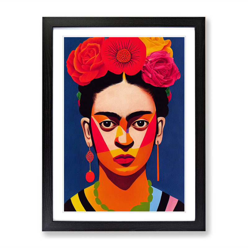 FRM-V0523-1060X Frida Kahlo Modern Art - Picture Frame Print, 46cm H x 34cm W, Oak Framed