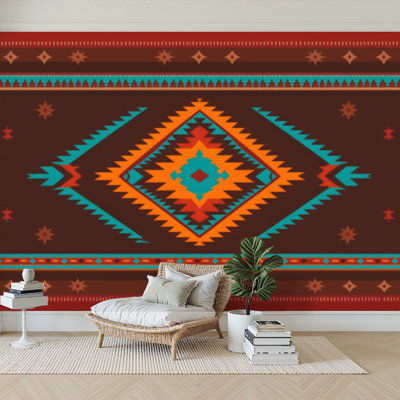 Wall Mural Peel and Stick Wallpaper Native American Southwest Aztec Navajo seamless Tribal geometric print Self-Adhesive Removable Contact Paper Wall Decor for Living Room Bedroom 100"H x 144"W