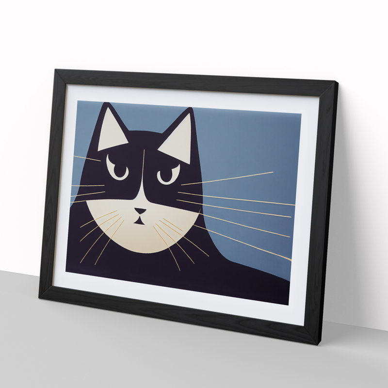 Artistic Cat Abstract - Single Picture Frame Print, Black, 34cm H x 46cm W