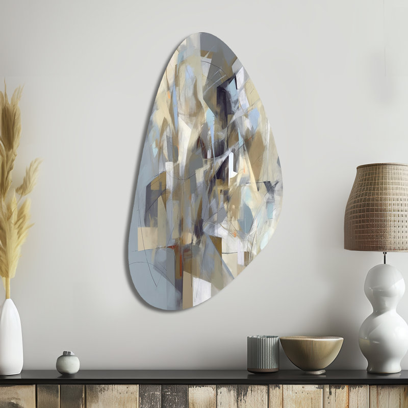 Beige et gris «Unounded Creativité III», reproduction d'art asymétrique en métal, H 39 po x l 21 po