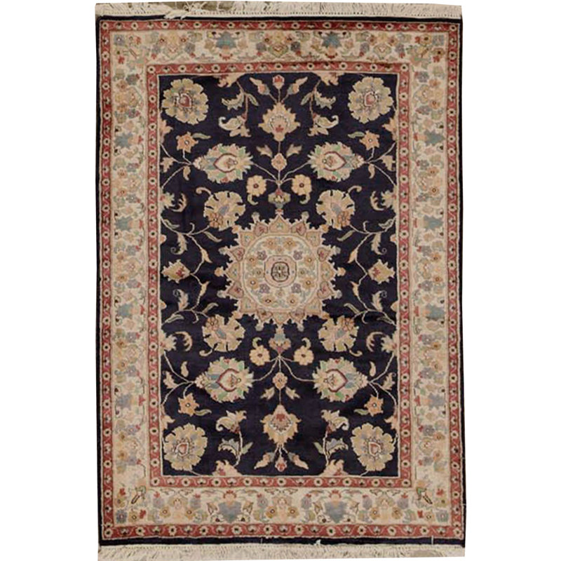 Hand-Knotted High-Quality Navy and Ivory Area Rug