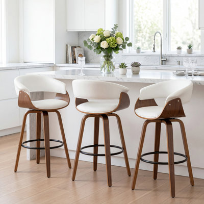 Devlin Mordern Swivel Upholstered Barstools （Set Of 3)