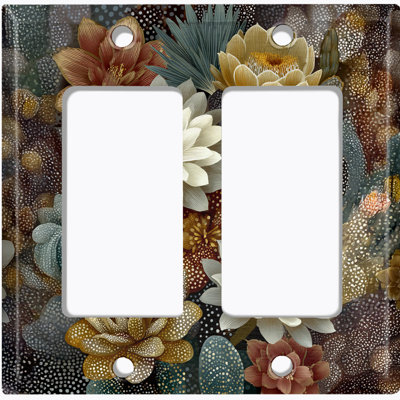 Couvercle de plaque d'interrupteur en métal; Fauteuil à bascule GFI 2 bandes US Standard - Botanical Succulents
