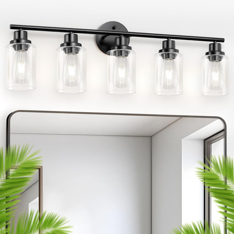Luminaire de salle de bain moderne à 5 lumières, fixation réversible et base E26 résistante à la chaleur pour des solutions d'éclairage polyvalentes