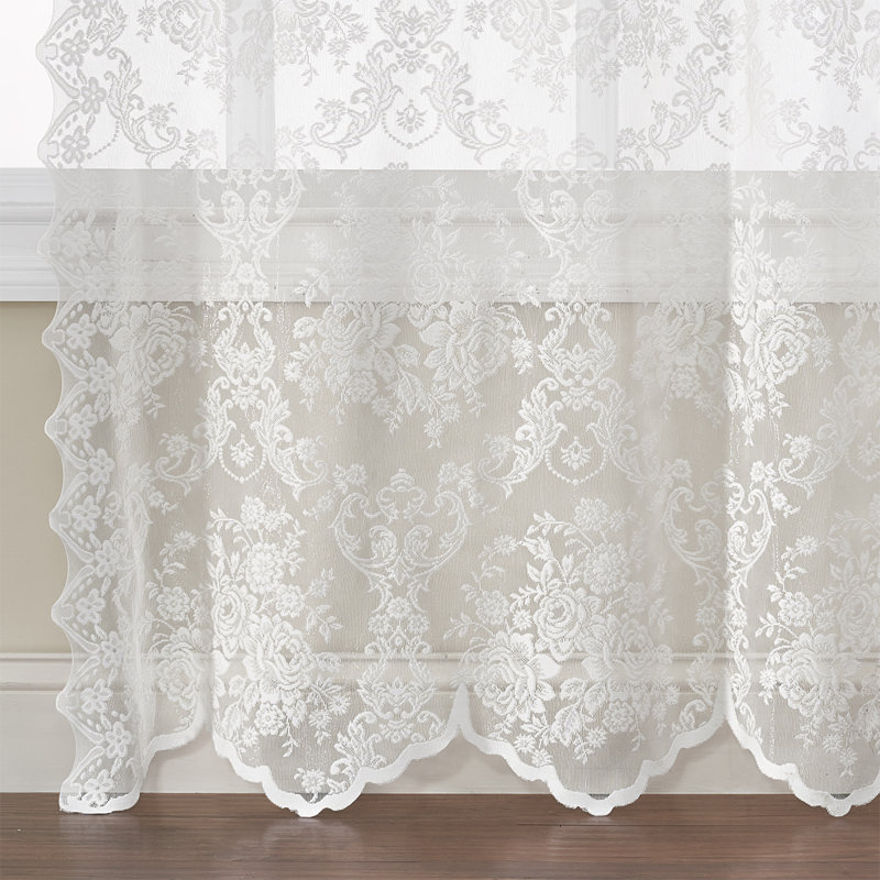Roxann Lace Semi Sheer Curtain Pair, White