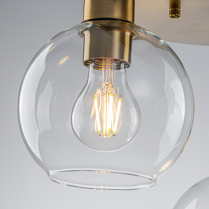 Plafonnier semi-encastré 3 lumières avec verre Globes, Doré