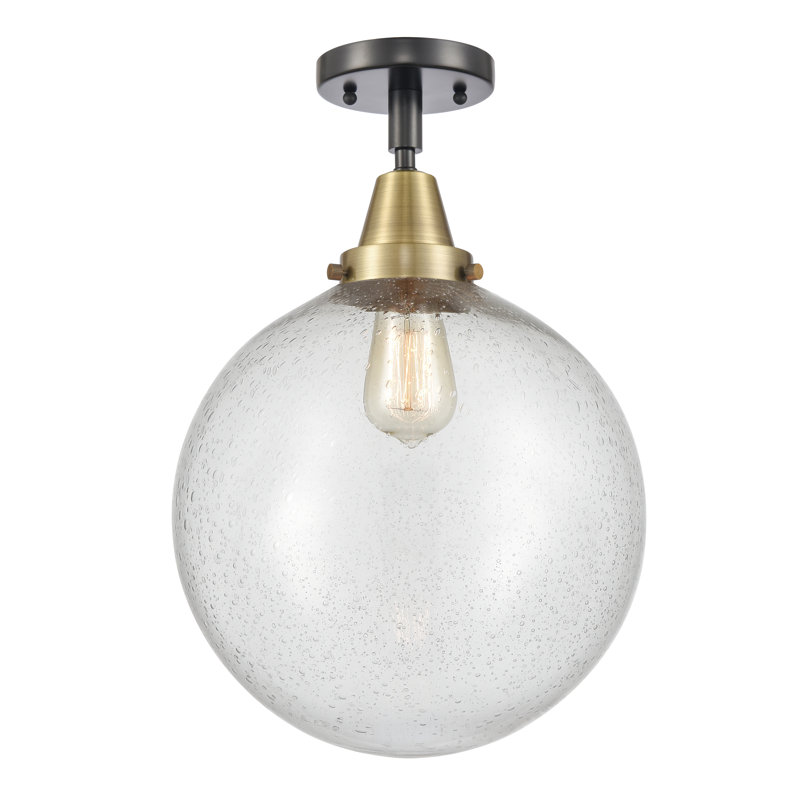 Amede Glass Flush Mount, Seedy, 14.5" H x 12" W x 12" D, Black Antique Brass