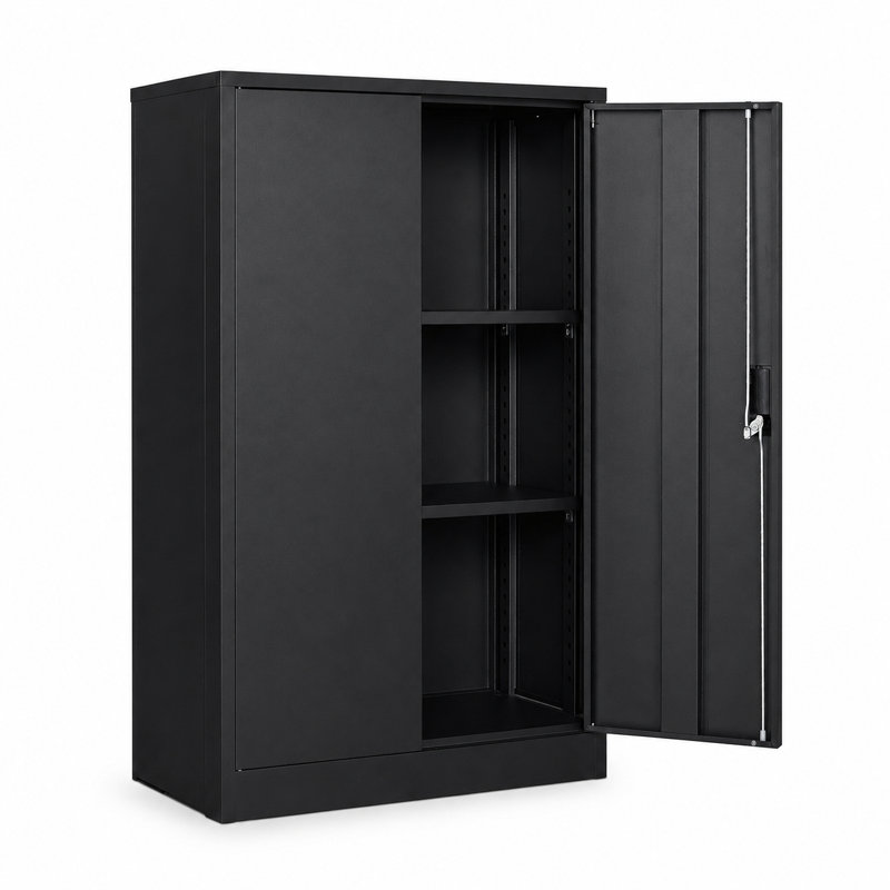 Metal File Cabinet With Adjustable Shelves And 2 Keys, Lockable, Black