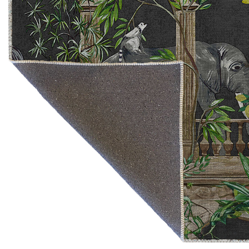 Multi-Coloured Zoo Concept Tiger, Elephant, and Vine Patterned Modern Decorative Rug, Runner 3'11" x 9'10"