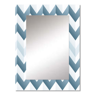 Shorna Contemporary White And Grey  Chevron - chevron  Unique Wall Mirror Decor, Glam Large Mirror, Printed Metal Art