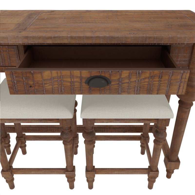 Ludin Brown Console Table With 3 Stools