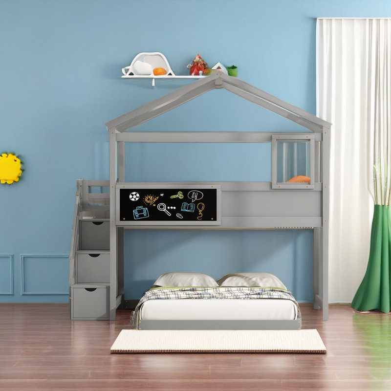 Jacklyn Kids Twin Over Full Bunk Bed, Gray