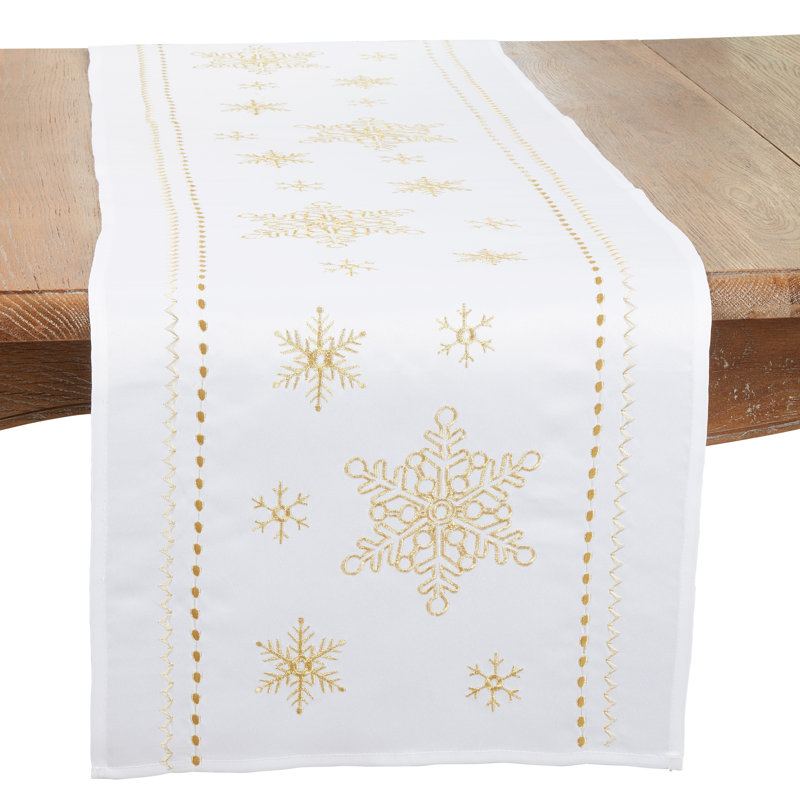 Beautifully Embellished Snowflake Table Runner, White