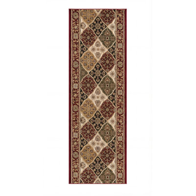 Rug Branch Aseel 3' x 10' (2'8" x 10') Red/Black Persian Medallion Indoor Runner Rug, Traditional, Low Pile, Stain-Resistant Hallway Carpet - Entryway, Mudroom, Bedroom, and Kitchen