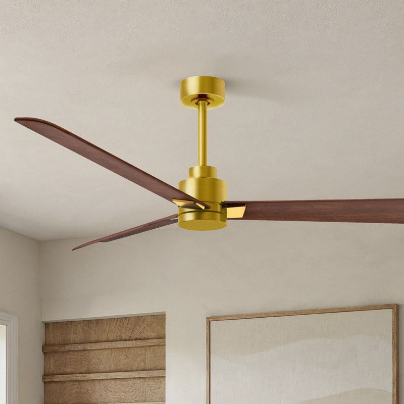Alessandra Outdoor Downrod Ceiling Fan, Brushed Brass, Walnut